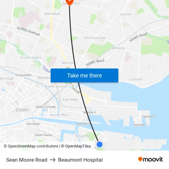 Sean Moore Road to Beaumont Hospital map