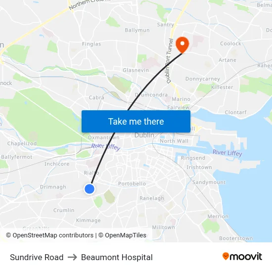 Sundrive Road to Beaumont Hospital map
