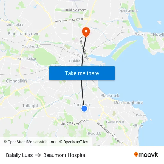 Balally Luas to Beaumont Hospital map