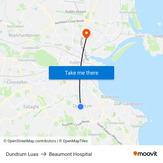 Dundrum Luas to Beaumont Hospital map
