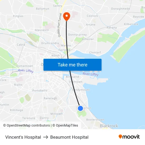 Vincent's Hospital to Beaumont Hospital map