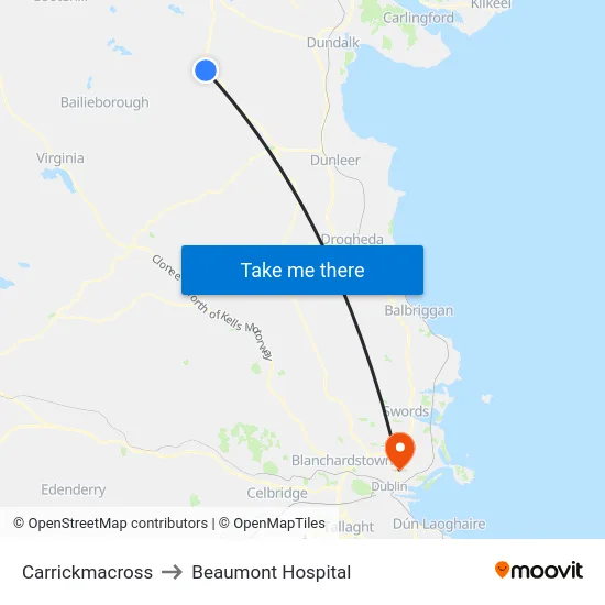 Carrickmacross to Beaumont Hospital map
