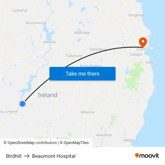 Birdhill to Beaumont Hospital map