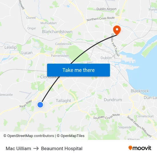 Mac Uilliam to Beaumont Hospital map