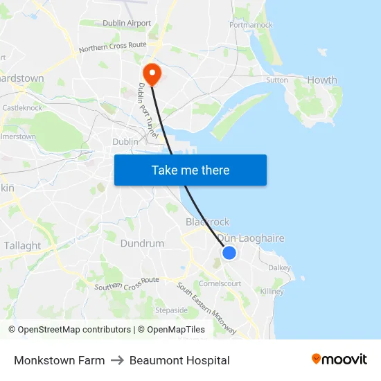 Monkstown Farm to Beaumont Hospital map