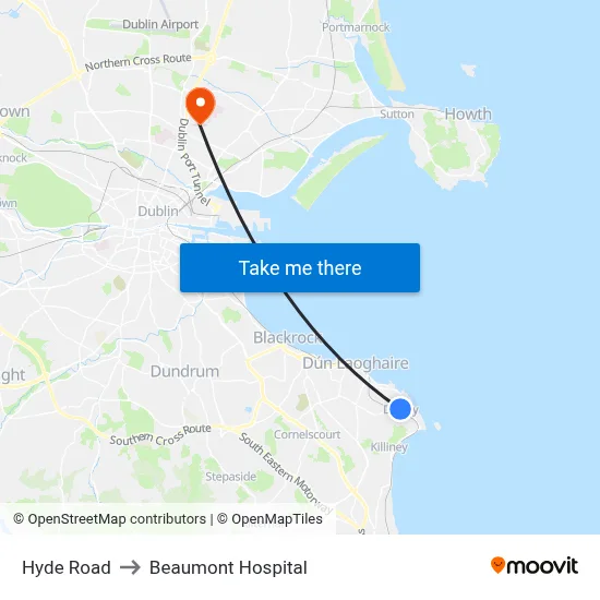 Hyde Road to Beaumont Hospital map