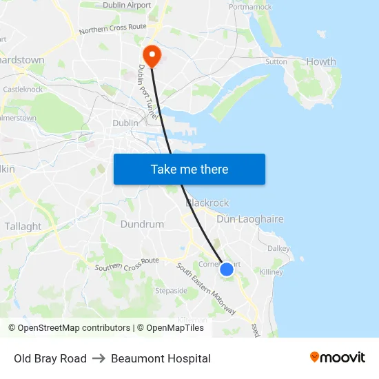 Old Bray Road to Beaumont Hospital map
