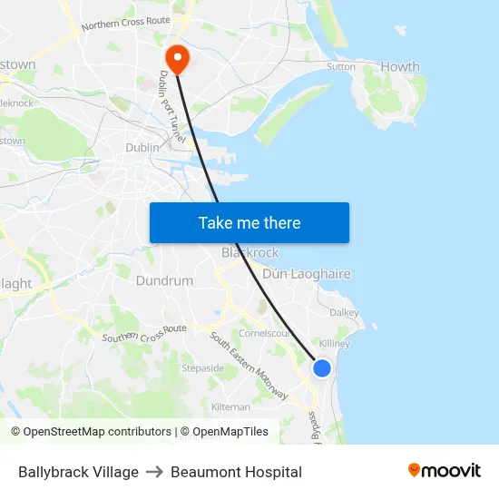Ballybrack Village to Beaumont Hospital map