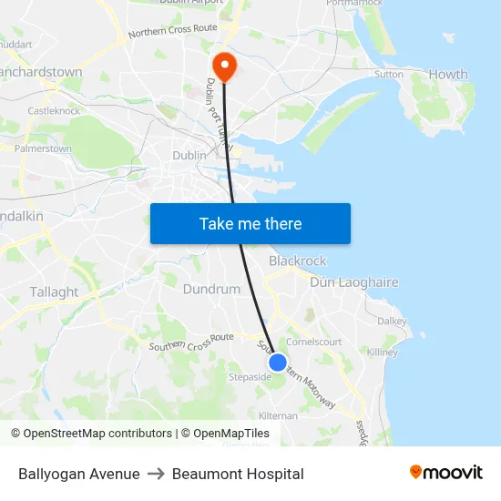 Ballyogan Avenue to Beaumont Hospital map