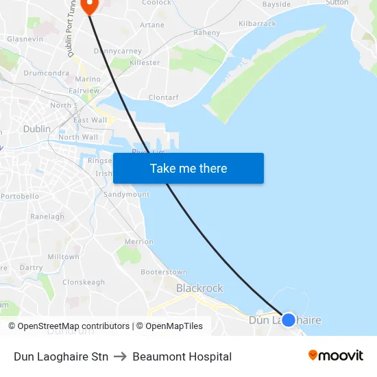 Dun Laoghaire Stn to Beaumont Hospital map