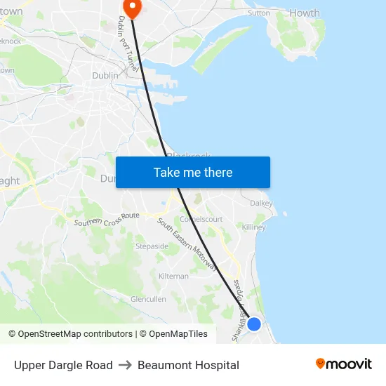 Upper Dargle Road to Beaumont Hospital map