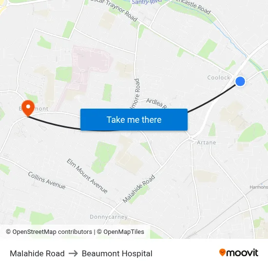 Malahide Road to Beaumont Hospital map