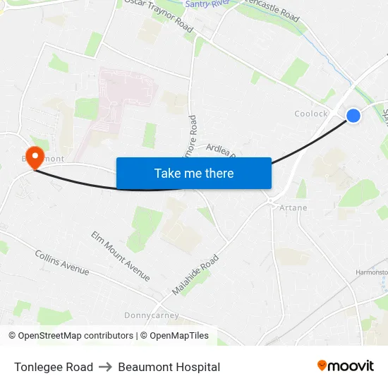 Tonlegee Road to Beaumont Hospital map
