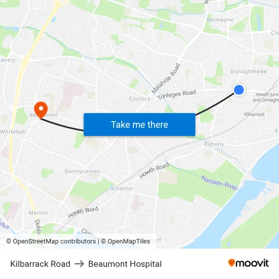Kilbarrack Road to Beaumont Hospital map