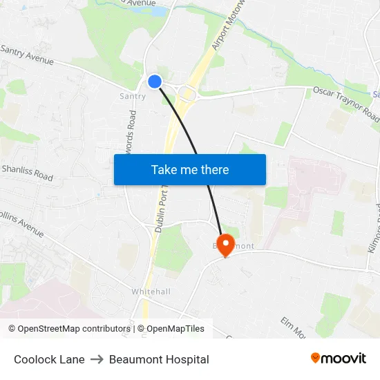 Coolock Lane to Beaumont Hospital map