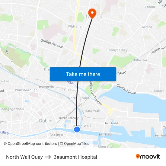 North Wall Quay to Beaumont Hospital map