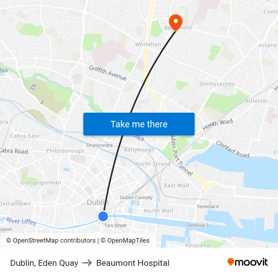 Dublin, Eden Quay to Beaumont Hospital map
