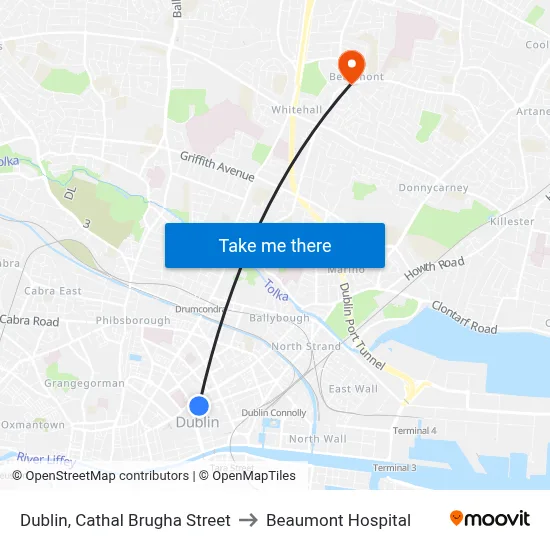 Dublin, Cathal Brugha Street to Beaumont Hospital map
