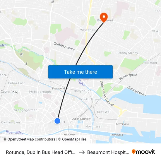 Rotunda, Dublin Bus Head Office to Beaumont Hospital map
