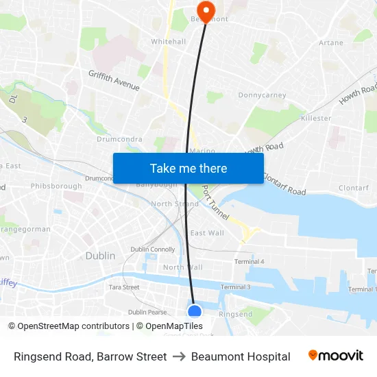Ringsend Road, Barrow Street to Beaumont Hospital map