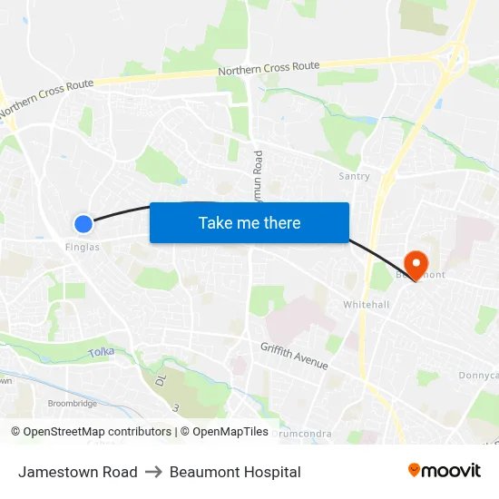 Jamestown Road to Beaumont Hospital map