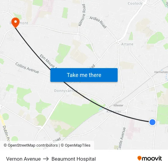 Vernon Avenue to Beaumont Hospital map