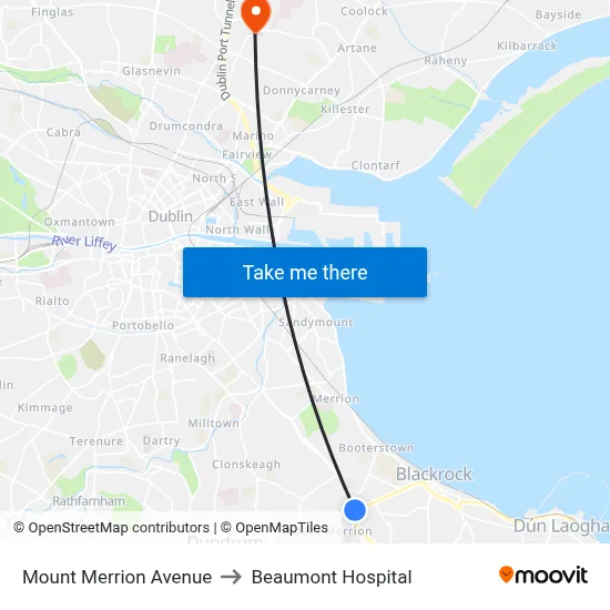 Mount Merrion Avenue to Beaumont Hospital map