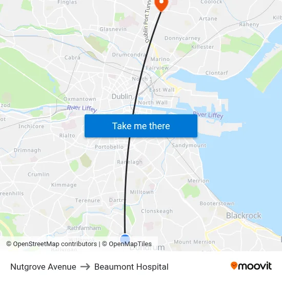 Nutgrove Avenue to Beaumont Hospital map