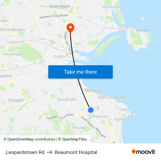 Leopardstown Rd to Beaumont Hospital map