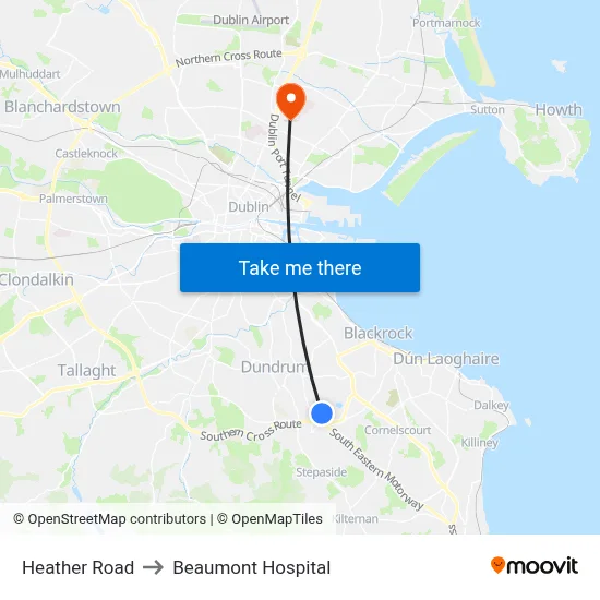 Heather Road to Beaumont Hospital map