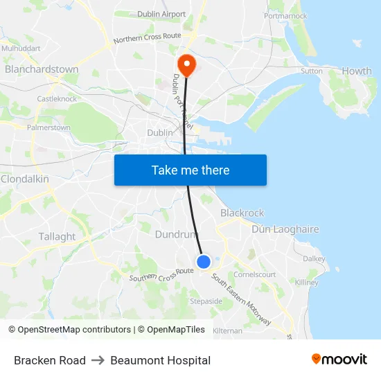 Bracken Road to Beaumont Hospital map