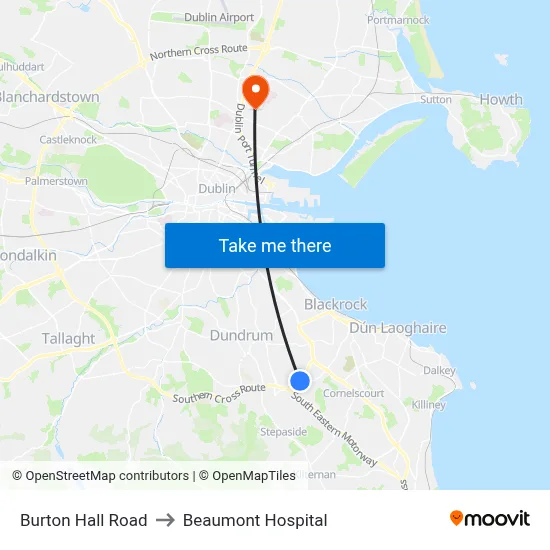 Burton Hall Road to Beaumont Hospital map