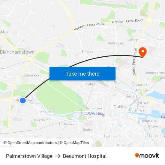 Palmerstown Village to Beaumont Hospital map