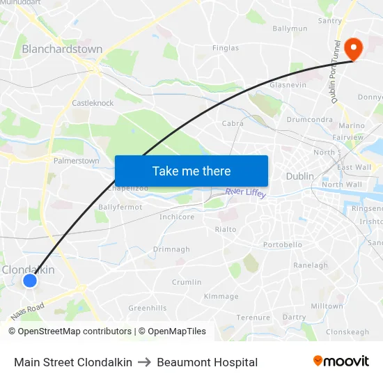 Main Street Clondalkin to Beaumont Hospital map