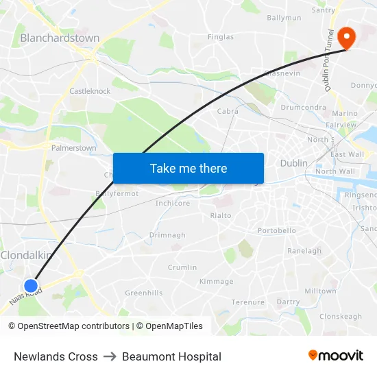 Newlands Cross to Beaumont Hospital map