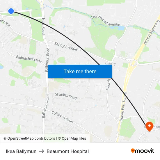 Ikea Ballymun to Beaumont Hospital map