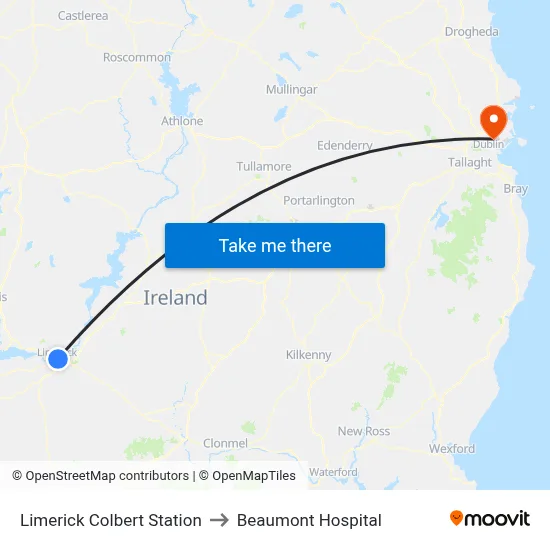 Limerick Colbert Station to Beaumont Hospital map