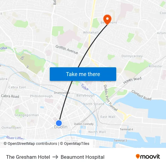 The Gresham Hotel to Beaumont Hospital map