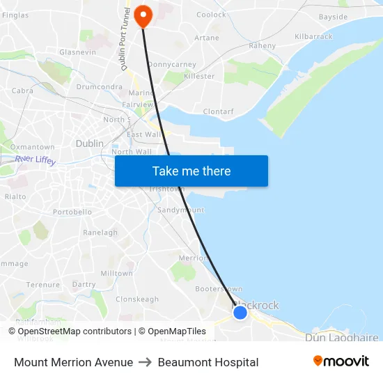 Mount Merrion Avenue to Beaumont Hospital map