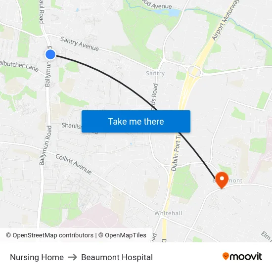 Nursing Home to Beaumont Hospital map