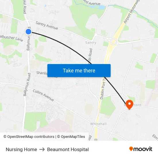 Nursing Home to Beaumont Hospital map
