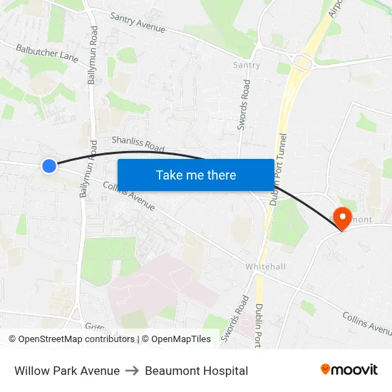 Willow Park Avenue to Beaumont Hospital map