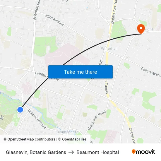 Glasnevin, Botanic Gardens to Beaumont Hospital map