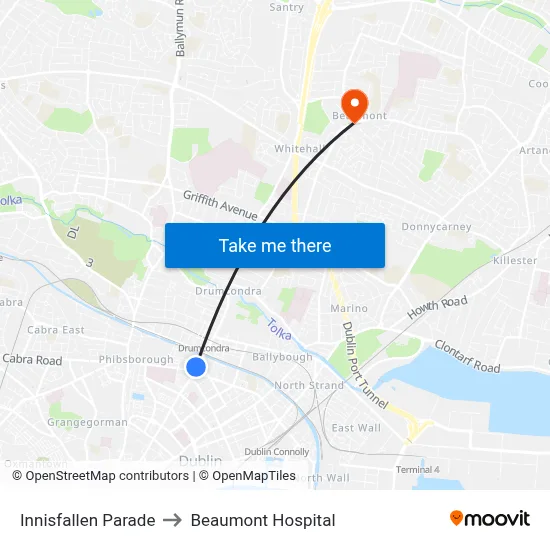 Innisfallen Parade to Beaumont Hospital map