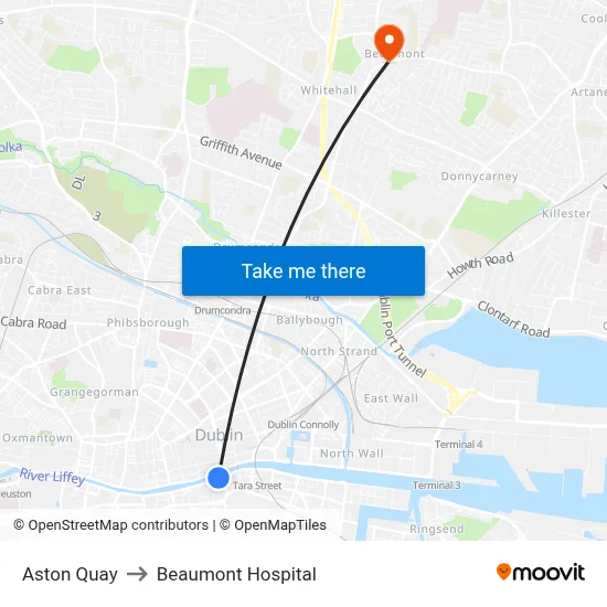 Aston Quay to Beaumont Hospital map