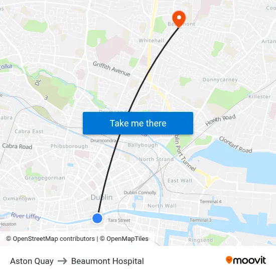 Aston Quay to Beaumont Hospital map