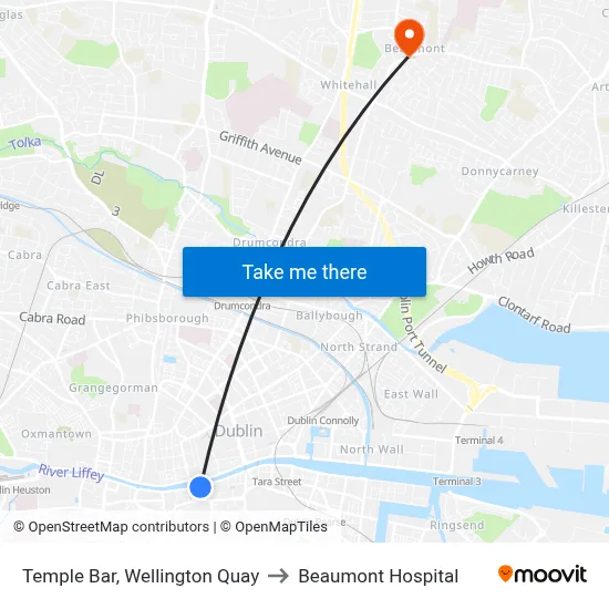 Temple Bar, Wellington Quay to Beaumont Hospital map
