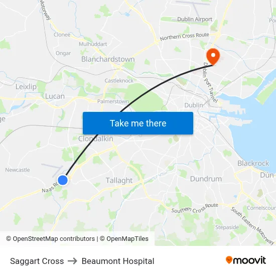 Saggart Cross to Beaumont Hospital map