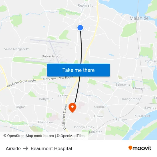 Airside to Beaumont Hospital map