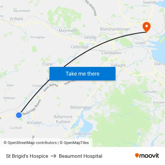 St Brigid's Hospice to Beaumont Hospital map